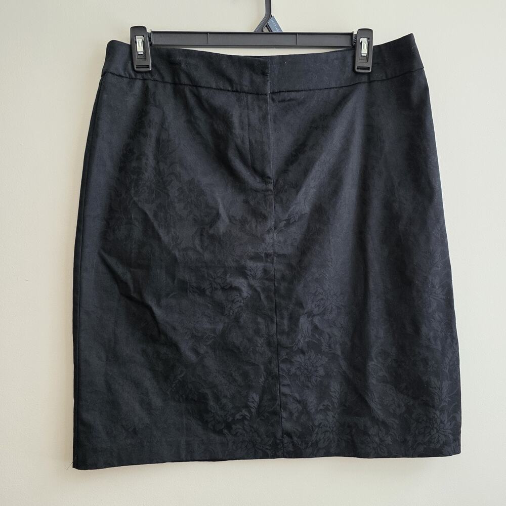 Worthington Floral Damask Mini Skirt Straight Slit Sz 16 Black Goth‎ Vamp Fairy